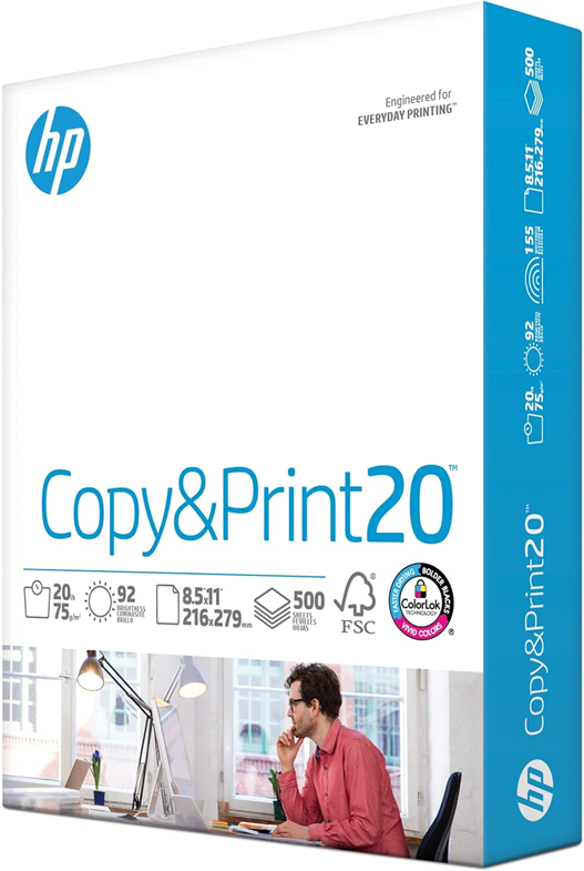 HP Printer Paper | 8.5 x 11 Paper | Office 20 lb | 1 Ream - 500 Sheets | 92  Bright | Made in USA - FSC Certified | 172160R