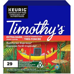NEW BBD: MAY/18/2024 TIMOTHY'S Rainforest Espresso Coffee Ground Extra Dark K-Cup - 29 Count