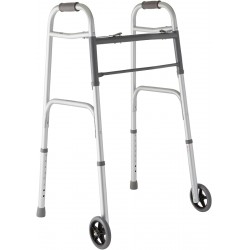 NEW Medline Two-Button Folding Walker with Wheels, 5-Inch