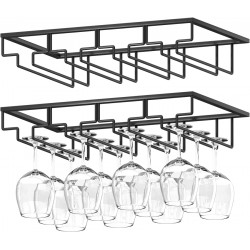 NEW Wine Glass Rack - 4 Row Under Cabinet Stemware Wine Glass Holder - Glasses Storage Hanger for Bar Kitchen, Metal Organizer for Brandy, Margarita, Martini Glasses & More - 2 Pack, Black