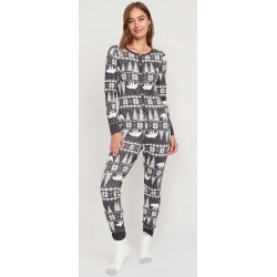 NEW Size 3X Womens OLD NAVY Printed Thermal-Knit One-Piece Pajamas - Gray Bear Isle