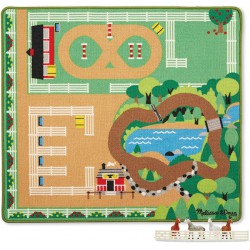 NEW Melissa & Doug Round The Ranch Horse Activity Rug (99 x 91 cm) with 4 Play Horses and Folding Fence