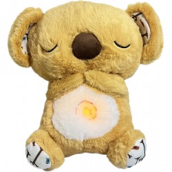 NEW Breathing Stuffed Animal, Breathing Sleep Buddy, Soothe Snuggle Plush with Realistic Breathing Motion and Lights Music (Koala-Yellow)