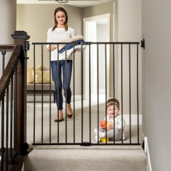 NEW Regalo 2-in-1 Extra Tall Easy Swing Stairway and Hallway Walk Through Baby Gate, Black
