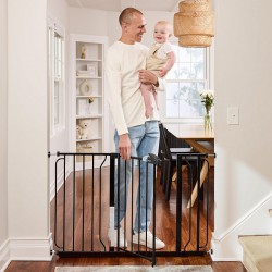 NEW Regalo Easy Step 49-Inch Extra Wide Baby Gate, Includes 4-Inch and 12-Inch Extension Kit, 4 Pack of Pressure Mount Kit and 4 Pack of Wall Mount Kit, Black