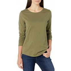 NEW MEDIUM Essentials Womens Classic-Fit 100% Cotton Long-Sleeve Crewneck T-Shirt