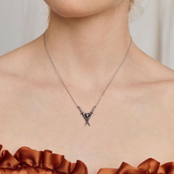 NEW REGALROSE ABJURE. Crossed Swords & Onyx Heart Necklace - Silver