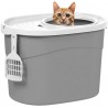 NEW IRIS USA Oval Top Entry Cat Litter Box with Scoop, Kitty Litter Tray with Litter Catching Lid Less Tracking Dog Proof and Privacy Large, Gray/White