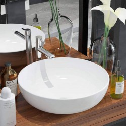 NEW bathivy 16'' Round Vessel Sink with Pop Up Drain, Bathroom Sink Above Counter, Bathroom Vessel Sink, White Vessel Sink for Bathroom, Circle Porcelain Ceramic Vessel Sink, Small Countertop Sink Bowl