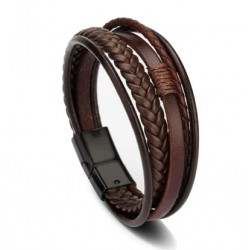 NEW Men's Braided leather bracelet with magnetic clasp (aprox: 8) - brown