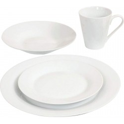 NEW 16pc Dinnerware Set - 4 Porcelain with 4 Bowls, 4 Mugs, 4 Side Plates and 4 Dinner Plates - Microwave and Dishwasher Safe - Cereal Bowls, Desserts, Lunch (Plain White)