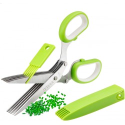 NEW Herb Scissors by JYTUUL - Stainless Steel 5 Blades Multipurpose Kitchen Shears with Safety Cover and Cleaning Comb - Cutter/Chopper/Mincer for Herbs - Kitchen Gadget