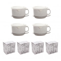 NEW temp-tations 25oz. Mug Meals with Stoneware Lid-its and Plastic Storage Covers (Set of 4) FROSTY FOREST