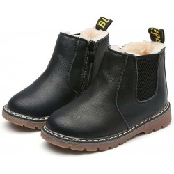 LIGHTLY USED Size 26 euro (9.5 U.S. toddler) Unitysow Boy's/Girl's Baby Casual British Waterproof Side Zipper Ankle Boots With Plush Inside - black