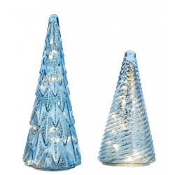 NEW Mr. Christmas Lit Glass Sparkle Trees (set of 2) ICE BLUE