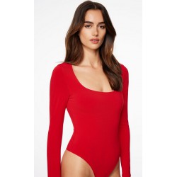 NEW Size L Women's Dynamite Maren Sculpt Square Neck Bodysuit - Fiesta Red