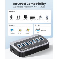 NEW ORICO USB C Hub to 7 Port USB 3.2 Gen 2 Data Hub with Super Speed 10Gbps, ABS USB Splitter with 1.64 Ft USB C Data Cable and Type C 5V/2A Power Supply Port for Mac Pro/Mini, PC, HDD