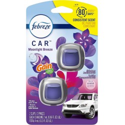 NEW Febreze Car Air Freshener Vent Clip Gain Moonlight Breeze Scent, .06 oz. Car Vent Clip, 2 Count, Blue and Purple