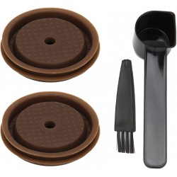 NEW 2/PACK Reusable Coffee Case Lid, Food Grade Silicone Caps with Brush Spoon