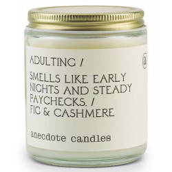 NEW Adulting Anecdote Glass Jar Candle - smells like early nights & steady paychecks/fig & cashmere