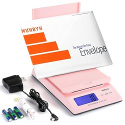 NEW MUNBYN Digital Postal Scale Canada, 66lbsx0.1oz Shipping Scale Canadian, with Soft Tape Measure, Hold Tare Pcs Fonciton, Batteries AC Adapter Included, Pink