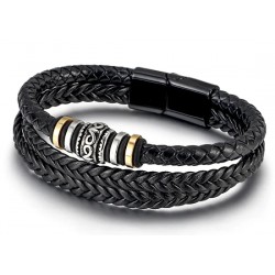 NEW Men's Fashion Braided Bracelet With Charms & Magnetic Closure (aprox: 8.5) - black
