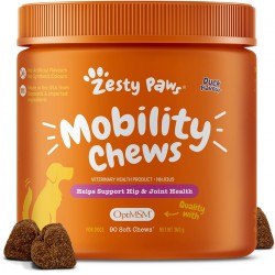 NEW BBD: 12/2025 - Glucosamine for Dogs Mobility Chews - Premium Hip and Joint Supplement for Dogs with Glucosamine Chondroitin & OptiMSM Supports Dog Arthritis Pain Relief, Duck Flavour 90 Count Zesty Paws