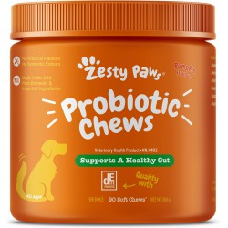 NEW BBD: 01/2026 - Zesty Paws Probiotic Chews for Dogs - Gut Flora & Immune System Support - Premium DE111 Bacillus subtilis - Pumpkin Flavour - 90 Count