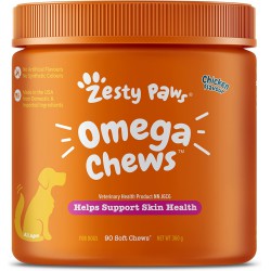 NEW BBD: 08/2025 - Zesty Paws Omega Soft Chews for Dogs - Helps Support Skin Health - Fish Oil with Omega 3 for Skin Health - Vitamin E & Vitamin C Antioxidants -Chicken Flavour - 90 Count