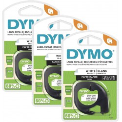 NEW DYMO LT Labeling Tape for LetraTag Label Makers, Black Print on Clear Labels, 1/2 x 13-Foot Rolls, 3 Count