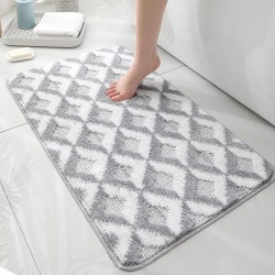 NEW Rhombus Bath Rug Checkered Bathroom Rug Soft Plush Bath Mat Non Slip Absorbent Floor Mats Machine Washable Shower Rug Funky Aesthetic Decor Carpet for Bedroom Entryway (Grey,15 x 23)