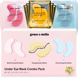 NEW grace and stella Under Eye Mask-Reduce Dark Circles, Puffy Eyes, Undereye Bags, Wrinkles-Gel Under Eye Patches, Vegan Cruelty-Free Self Care (72 Pairs, Gold, Pink & Blue)