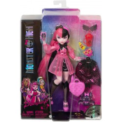 NEW Monster High Doll, Draculaura with Pink & Black Hair in Signature Look with Fashion Accessories & Pet Bat Count Fabulous