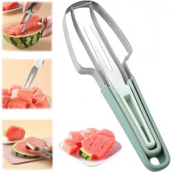 NEW 3-in-1 Watermelon Fork Slicer Cutter, Stainless Steel Watermelon Windmill Cutter, 2024 Watermelon Cutter Fruit Knives, 3 in 1 Summer Watermelon Cutting Tool Fork Slicer Knife Set for Home (Green)