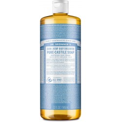 NEW Dr. Bronners - Pure-Castile Liquid Soap (Baby Unscented, 946 mL) - Made with Organic Oils, 18-in-1 Uses: Face, Hair, Laundry, Dishes, For Sensitive Skin, Babies, No Added Fragrance, Vegan, Non-GMO