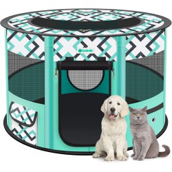 NEW TASDISE Portable Dog Playpen, Upgraded Waterproof Bottom, Durable Mesh, Foldable Pet Playpen Exercise Kennel Tent for Dogs, Cats, Come with Free Carrying Case Great for Indoor Outdoor Travel Use, L