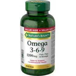 NEW EXP: 4/2026 - Nature's Bounty Omega 3 6 9 Fish Oil 1200mg Pills, Supplement, Helps Support Cognitive Health and Brain Function, 200 Softgels