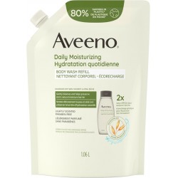 NEW Aveeno Daily Moisturizing Body Wash Pouch - Oat, Emollients - Eco Friendly Refill Pouch - Dry Skin - 1.06L, white