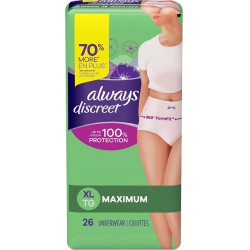 NEW Always Discreet, Incontinence & Postpartum Underwear For Women, Maximum Protection, X-Large, 26 Count