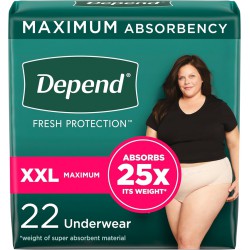 NEW Depend FIT-FLEX Adult Incontinence Underwear for Women, Maximum Absorbency, XXL, Blush, 22 Count