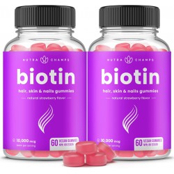 NEW EXP: 7/2025 - (2 Pack) Biotin Gummies | 5000mcg Per Gummy | Hair Skin & Nails Vitamins | 120 Hair Vitamins Gummies | Healthy Hair Supplement for Women & Men | Vegan & Non-GMO | Natural Strawberry