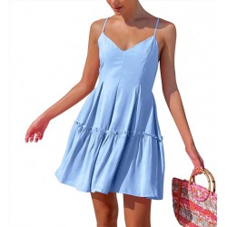 NEW SIZE LARGE  FANCYINN Womens Summer Dress Spaghetti Strap Sleeveless V-Neck Casual Swing Sundress