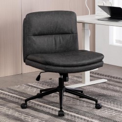 NEW PRE ASSEMBLED Desk Chair Vanity Chair 120° Rocking Mid Back Ergonomic Computer Chair Task Chair Fabric Padded Swivel Chair (Gray,with Leather)