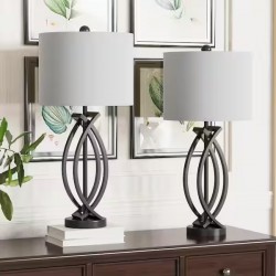 NEW Cincinati 24 '' Black Table Lamp Set With White Shade (2-Pack）