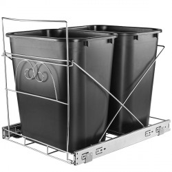 NEW Pull Out Trash Can Shelf Under Cabinet Fit for 7 Gallon / 28 QT Dual Trash Cans Pull-Out Rack Under Sink Kitchen Garbage for Recycling Trash, 54 Liter Total Capacity