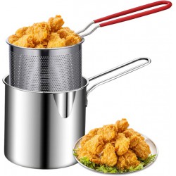 NEW 1200ml Deep Fryer Pot with Basket 2Pcs Handled Stainless Steel Chip Pan Uncoated Mirror Polished Brushed Frying Pots for French Fries Fish Chicken Wing