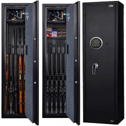 NEW WITH VERY MINOR COSMETIC MARKING  Langger V Gun Safe for Rifle, Upgraded Quick Access 5-6 Gun Large Rifle Gun Security Cabinet for Rifle Shotgun Firearms with/without Optics with Pistol Lock Box, Removable Storage Shelf