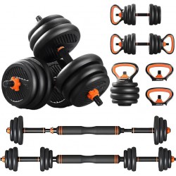 NEW  OKSTENCK 4 in 1 Adjustable Dumbbell Set - Free Weights Dumbbells Set with Connecting Rod Used as Barbell & Non-Slip Handles & Kettle-Bell Base for Home and Gym