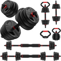 NEW  FITPLAM Adjustable Dumbbell Set, 20/35/55/70/90lbs Free Weights Set with Upgraded nut, 4 in 1 Weight Set Used as Kettlebells, Barbell, Push up Stand, Fitness Exercise for Home Gym Suitable Men/Women