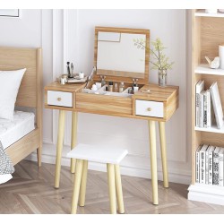 NEW (TABLE ONLY) SogesPower Makeup Vanity Table Flip Top Mirror Dressing Desk with 2 Storage Drawers Makeup Table Writing Desk